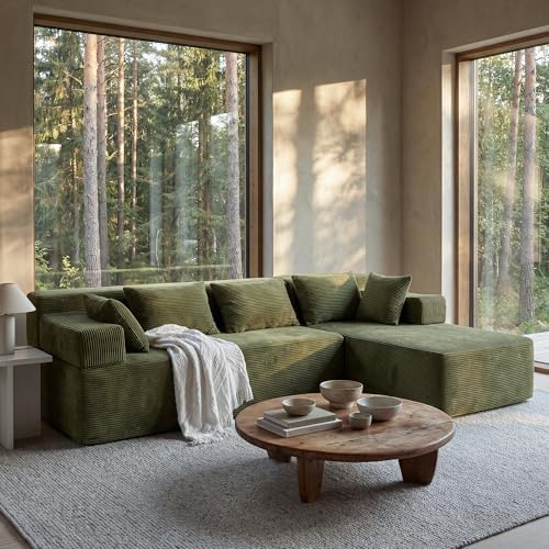 MONVANE 106" L-Shaped Modular Sectional Sofa, Green