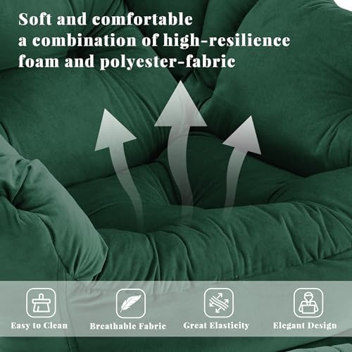 Lazy Chair with Ottoman, Comfy Reading Chair, Emerald Green