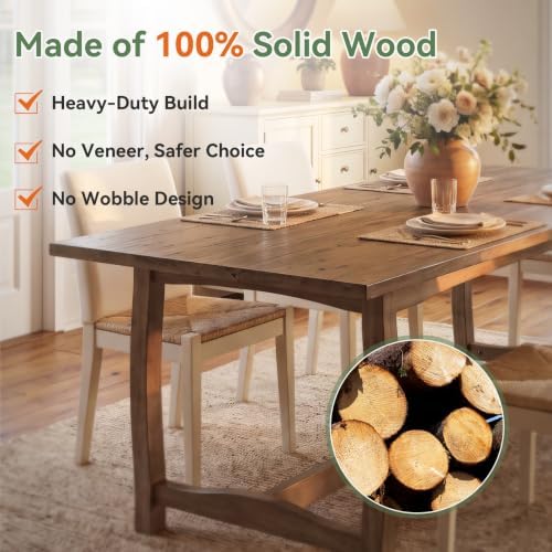 63" Solid Wood Dining Table for 4-6, Farmhouse Kitchen Table