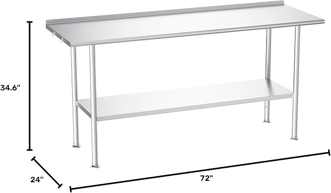 Atelicf NSF Stainless Steel Prep Table 24X72 inch with Backsplash