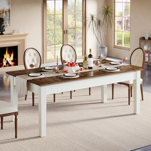 Tribesigns Dining Table for 4-6 People, 63-Inch Rectangular Kitchen Table with Solid Wood Legs, Farmhouse Dinner Table for Dining Room, Kitchen, Rustic Brown & Cream White
