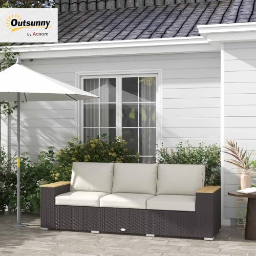 Outsunny 3-Seat Outdoor Patio Sofa Couch 24.5" Wide Deep Seats Beige