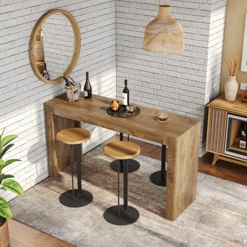 LITTLE TREE 63" Long Bar Table, Counter Height Pub Dining Table for 4-6, Modern Home Bar Unit, Rectangular High Top Table for Kitchen, Dining Room, Bistro, Balcony