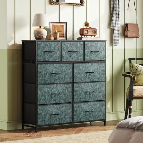 WLIVE Tall Dresser for Bedroom, 9 Drawer Chest of Drawers, Vintage Green