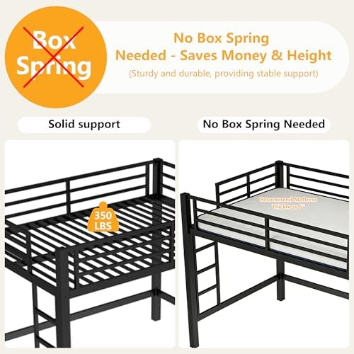 Bellemave Twin Size Loft Bed Frame with 2 Ladder, Sturdy Metal Construction & High Guardrail, Space-Saving Twin Loft Bed for Kids, No Box Spring Needed, Safe for Kids, Adults, Teens, Dorms, Black