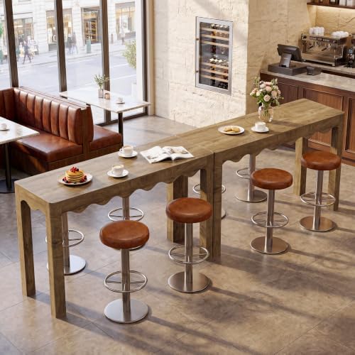 Tribesigns 59" Bar Table, Farmhouse Counter Height Pub Table, Rectangle High Top Dining Table with Wavy Apron, Home Bar Units for Bistro, Kitchen, Balcony,Dining Room, Living Room (Rustic Brown)