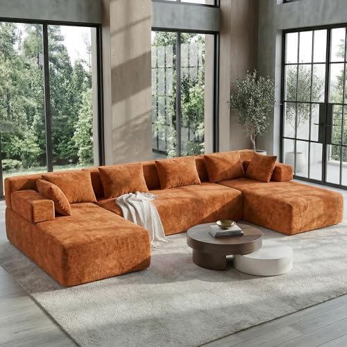 MONVANE 141" U-Shaped Modular Sectional Sofa, Orange