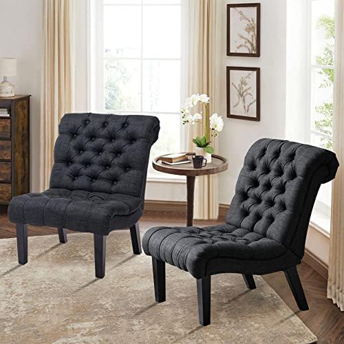 Armless Modern Accent Chairs Set of 2 for Bedroom, Gray Fabric