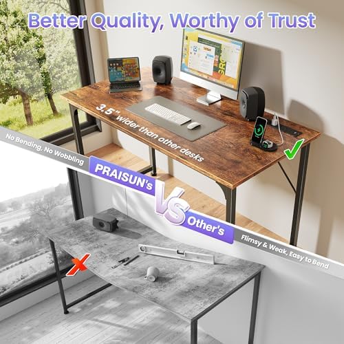 PRAISUN 40 X 20 Inch Computer Desk, Power Outlets, USB-C, Rustic Brown