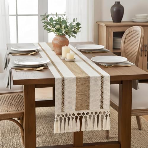 FEXIA Boho Table Runner with Tassels 12x48 Inch for Fall Home Decor