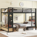 Bellemave Full Over Full Size Metal Bunk Bed with Storage Shelves and Drawers, Heavy Duty Bunk Beds with Clothes Hooks for Adults, Teens, Kids, Black