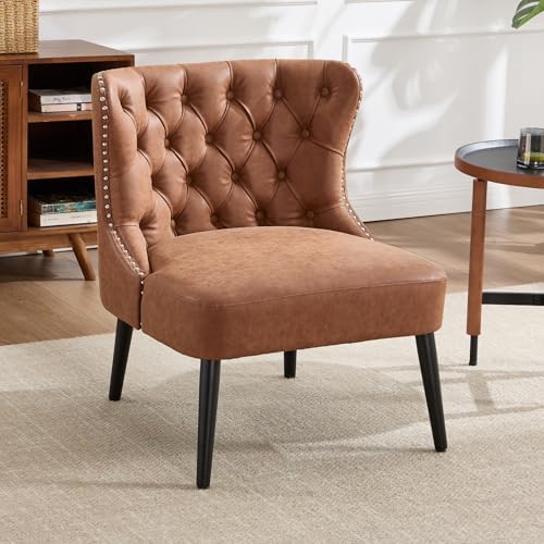 chairus Tufted Slipper Accent Chair, Faux Leather Armless Living Room Chair