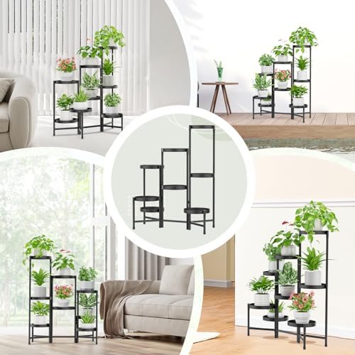 iDavosic.ly Plant Stand Indoor Outdoor, 8 Tier Metal Corner Shelf, Black