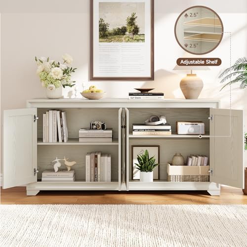 ONBRILL 60" Buffet Cabinet with Storage, 4 Doors & Adjustable Shelves, Grey
