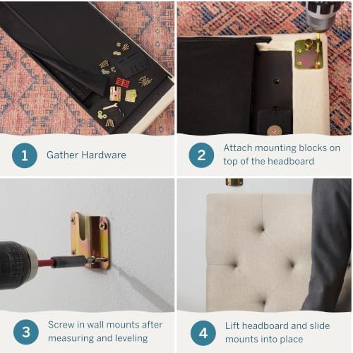 Lucid Mid-Rise Upholstered Headboard - Diamond Tufted - Padded Polyester - Adjustable Height from 34” to 46” - Easy Assembly - Bed Frame or Wall Mount - Sturdy - Charcoal - Queen Size