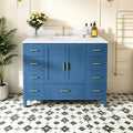 Montary 42" Bathroom Vanity with Sink & 43" Carrara Quartz Top | with 3 Pre-Drilled Faucet Holes, Solid Wood Cabinet, Soft-Close Double Doors & 9 Smooth-Glide Drawers,Blue