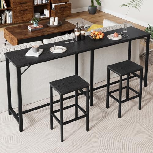 YATINEY 70.9" Bar Table and Chairs Set, Dining Table and Chair Sets, 3 Piece Counter Height Table and 2 Stools, Kitchen Table for Home Restaurant, Bar, Black BT09BB
