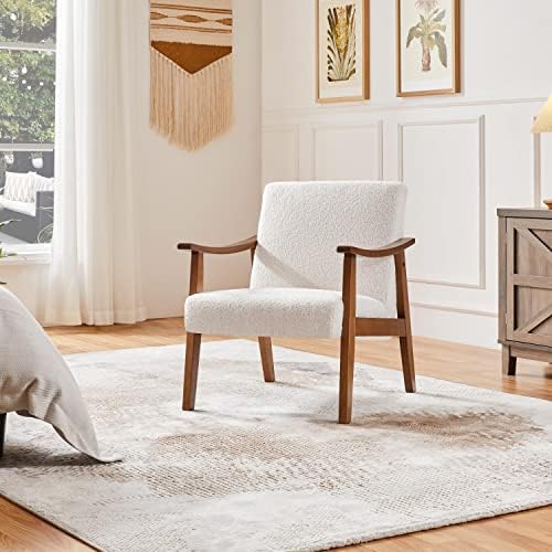 Yaheetech Accent Chairs Set of 2, Mid-Century Boucle Fabric Armchair, Ivory