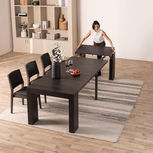 Transformer Table Solid Wood Extendable Dining Table, Black