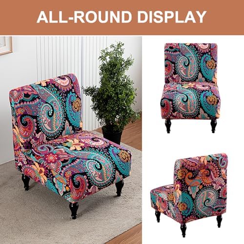 Eco-Ancheng Armless Chair Slipcover Removable Armless Accent Chairs Covers Washable Armless Slipper Chair Slipcover Printed Armless Chair Furniture Protector Covers for Living Dining Room Hotel