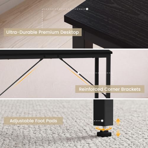 YOUDENOVA 32 Inch Small Computer Desk, Home Office Desk with Sturdy Metal Frame, Modern Writing Study Table for Bedroom, Student, Laptop, Gaming, Black Wood Grain