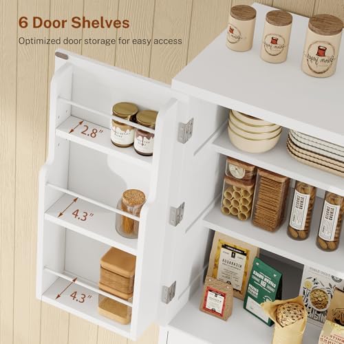 TEENFON Farmhouse Pantry Cabinet, 66.9″H Tall Kitchen Storage Cabinet with Barn Doors, Adjustable Shelves & Drawer, Freestanding Cupboard for Kitchen, Dining Room, Living Room, Bathroom, White