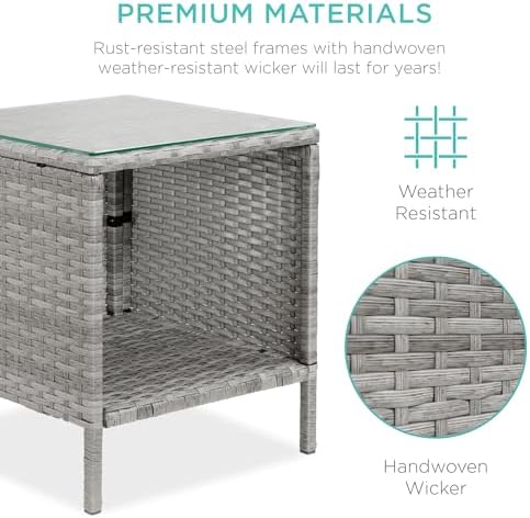 Best Choice Products 3-Piece Outdoor Wicker Conversation Bistro Set, Space Saving Patio Furniture for Garden w/Side Table - Gray/Gray