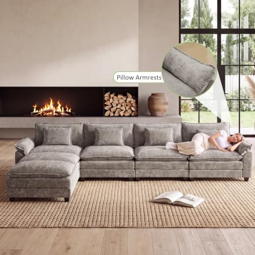 Oprisen 154" Modular Sectional Sofa, Comfy Deep Cloud Couch with Ottoman