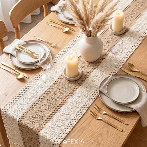 FEXIA Fall Boho Table Runner 12x72 for Home Decor Tassels