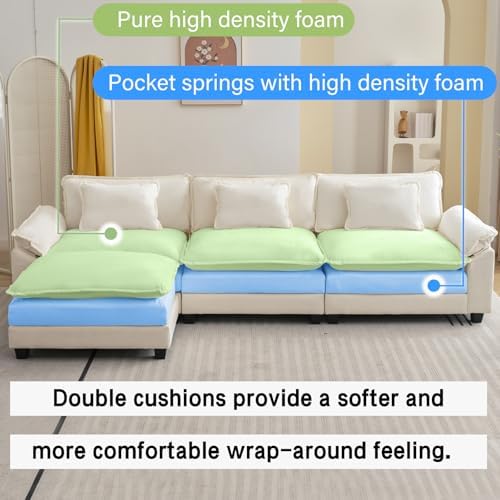 Oprisen 120" Modular Sectional Sofa, Comfy Deep Cloud Couch with Ottoman