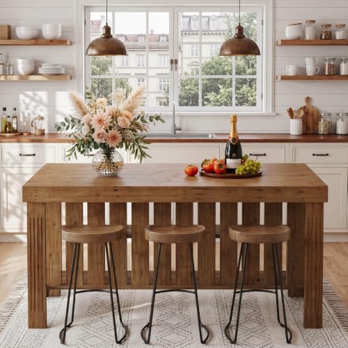 63" Solid Wood Kitchen Island with Storage and Seating, 3-Tier