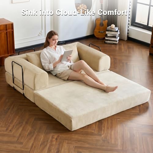 59" Convertible Sofa Bed, Boneless Sleeper Futon Couch for Small Spaces