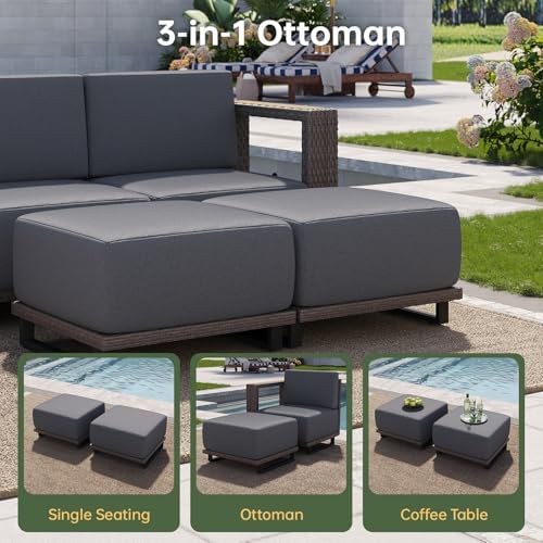 Aoxun Patio Furniture Set, 6 Piece Outdoor Sofa Set, Brown/Dark Gray