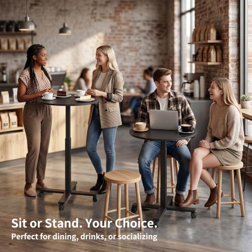 Adjustable Bar Table, 23.6" Round with Gas Spring Height Adjustment (28.3"-42.5"), Rolling Cocktail Table with Lockable Casters, Modern Bistro Table for Kitchen, Home Bar & Small Spaces
