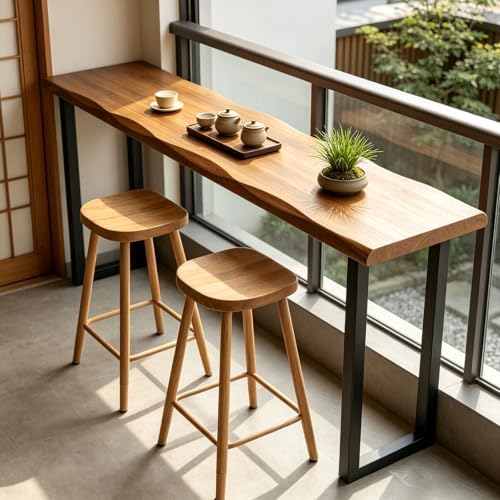 Bar Height Table Long Bar Table Solid Wood Farmhouse Bar Table Industrial Long Bar Height Table for Kitchen Coffee Shop, Pub, No Stool (Natural Wood Color, 55.1" L x 17.7" W x 41.3" H)