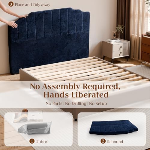 Twin Headboard, Blue Upholstered Headboard for Bed, No Assembly