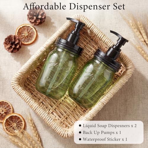 Amolliar Plastic Mason Jar Soap Dispenser with Pump Lid 16OZ - 2Pack Green