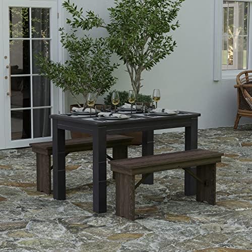 Merrick Lane Jessamine 46" x 30" Rectangular Rustic Solid Pine Farm Dining Table, Antique Farmhouse Wooden Dining Table for Kitchens and Parties, Black Wash