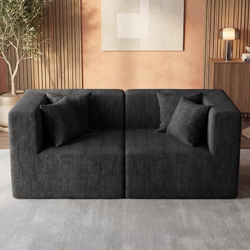 MONVANE 75" Loveseat Sofa, Comfy Chenille Modular Sectional Sofa with 4 Pillows, Modern Deep Seat Boneless Couch, 2 Seater Sofa for Living Room, Bedroom and Apartment, Black