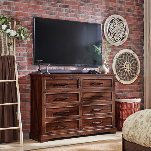 ACCOHOHO Farmhouse 8 Drawers Dresser Chests for Bedroom, Brown