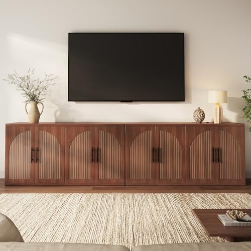 MapleGrace 63" Fluted Buffet Cabinet, Walnut Credenza with Adjustable Shelf