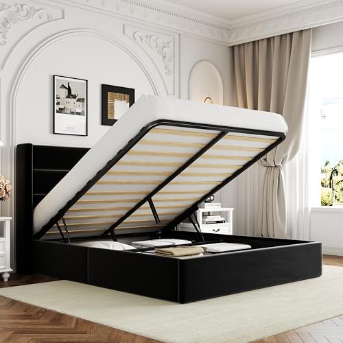 Allewie Full Size Lift Up Hydraulic Storage Bed Frame Black