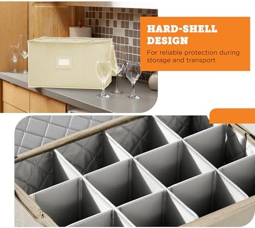 storageLAB Wine Glass Storage Case | Hard Shell Felt Dividers | Cream