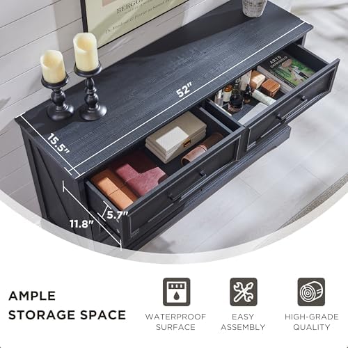 ACCOHOHO 52" Wide Farmhouse 6 Drawer Dresser for Bedroom, Black