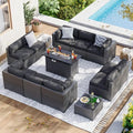 Aoxun 15 Piece Patio Furniture Set with 44” Fire Pit Table Wicker Patio Sectional Sofa Set Outdoor Seating Furniture with Thickened Cushion, Black