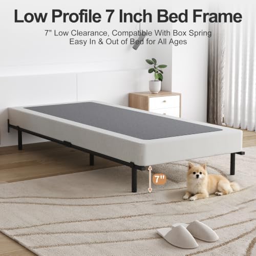 Twin Size 7 Inch Low Profile Metal Platform Bed Frames, Adjustable Length
