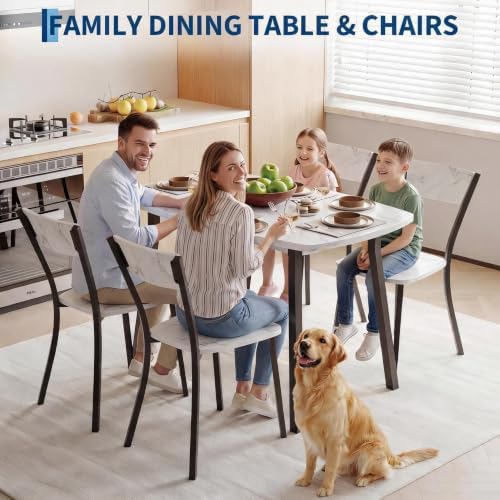 Garvee 5 Piece Dining Table Set for 4 with Trapezoid Back Chairs, White