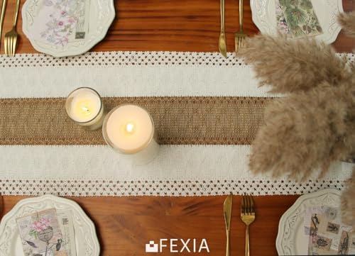 FEXIA Boho Table Runner for Fall Home Decor 12x48 Farmhouse Woven Runner