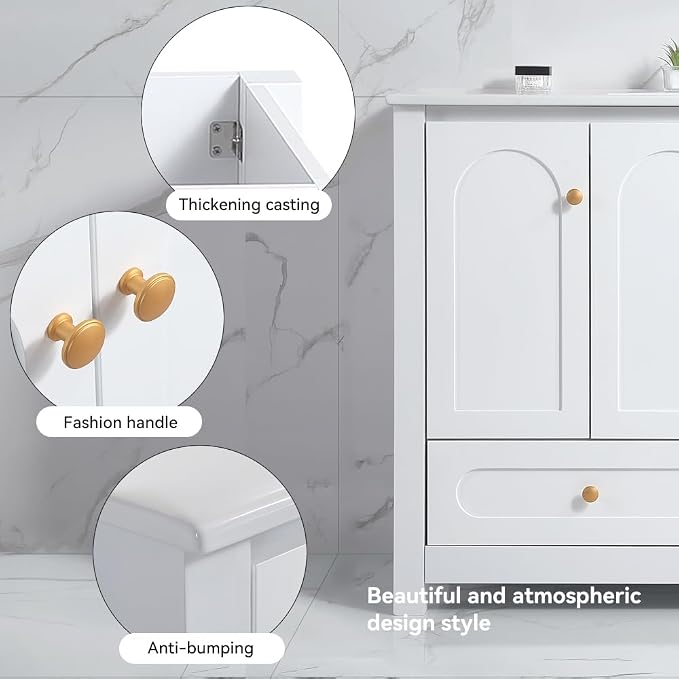LUMISOL 48 Inch Bathroom Vanity with Sink, Freestanding Bathroom Vanity Cabinet with 4 Soft-Close Doors & 2 Drawers, Modern Painted Vanity with Single Resin Sink, White