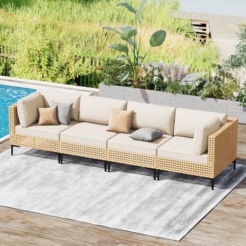 ABCASA 4-Pieces Patio Furniture Set with Non-Slip Cushions & Coffee Table